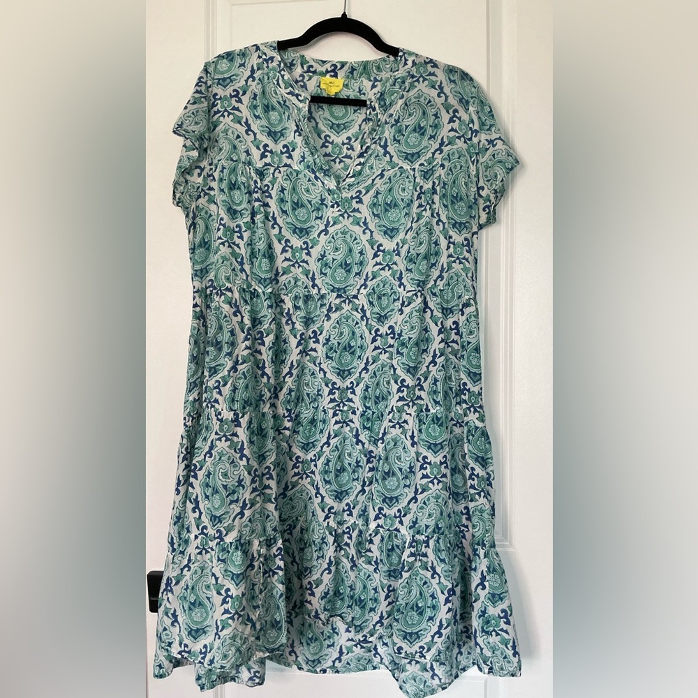 Roberta Roller Rabit Women’s Popover Split Neck Paisley Short Sleeve Dress Sz L
